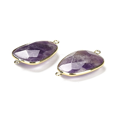 Natural Amethyst Faceted Connector Charms G-F763-02G-04-1