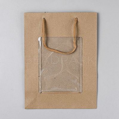 Kraft Paper Visible Window Gift Bags with Rope Handles ABAG-WH0038-76B-1