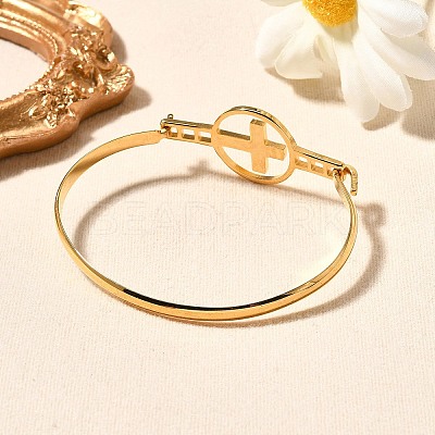 201 Stainless Steel Flat Round Link Bangles for Women BJEW-R014-01G-03-1