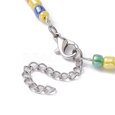 Natural Red Jasper & Howlite Chips & Porcelain Fish Beaded Necklace with Alloy Clasps NJEW-JN04367-1