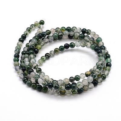 Natural Moss Agate Round Bead Strands G-J303-07-4mm-1