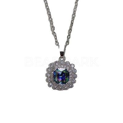 Square Alloy Rhinestone Pendant Necklace & Stud Earring & Finger Ring Sets WG30FCB-02-1