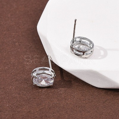 Brass Micro Pave Clear Cubic Zirconia Stud Earrings EJEW-C174-02E-P-1