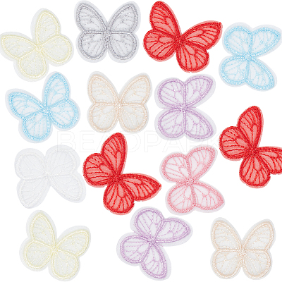 64Pcs 8 Colors  Butterfly Organgza Lace Embroidery Ornament Accessories DIY-GF0006-89-1