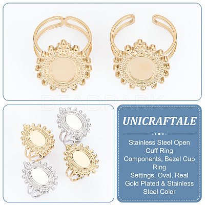 8Pcs 2 Colors 304 Stainless Steel Open Cuff Ring Components STAS-UN0056-94-1