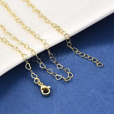 Brass Heart Link Chain Necklaces NJEW-M108-33G-1