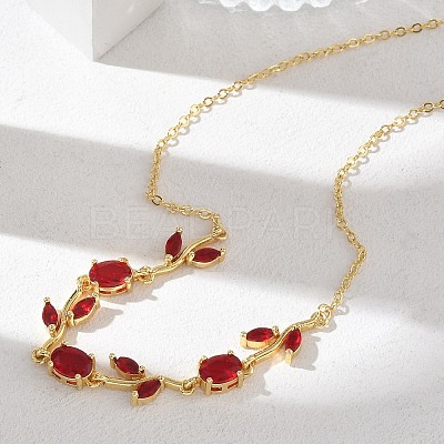 Brass Pave Cubic Zirconia Rose Flower Link Cable Chain Necklaces for Women NJEW-C121-05B-07G-1