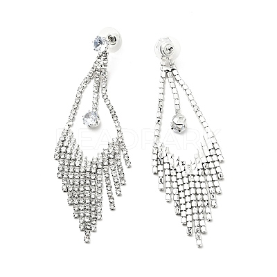 Clear Cubic Zirconia & Crystal Rhinestone Long Tassel Dangle Stud Earrings EJEW-C037-07D-P-1