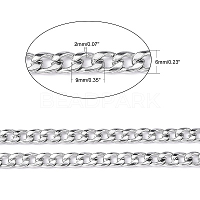 Non-Tarnish 3.28 Feet 304 Stainless Steel Cuban Link Chains X-CHS-G010-02P-1