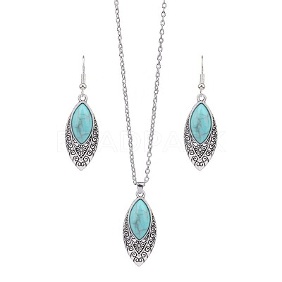 Bohemian Ethnic Style Zinc Alloy & Synthetic Turquoise Pendant Necklaces & Dangle Earrings Sets WG7E01E-10-1