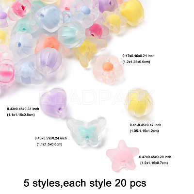 100Pcs 5 Styles Frosted Transparent Acrylic Beads OACR-FP0001-22-1