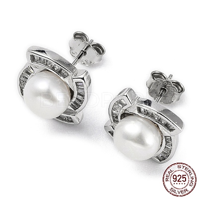 Anti-Tarnish Rhodium Plated 925 Sterling Silver Micro Pave Cubic Zirconia Vortex Stud Earrings for Women EJEW-F318-04P-1
