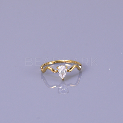 Teardrop 304 Stainless Steel with Clear Cubic Zirconia Finger Rings for Women FS-WG6614B-02-1