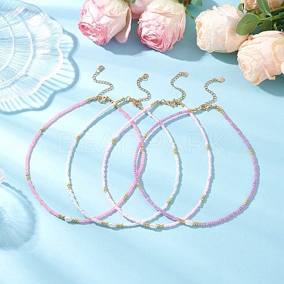 4Pcs 4 Colors Natural Cultured Freshwater Pearl & Glass Seed Beaded Necklaces NJEW-JN05234-1