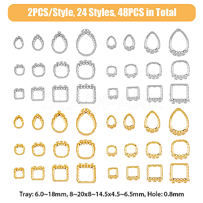 48Pcs 24 Style Brass Sew on Prong Settings KK-FH0006-93-1