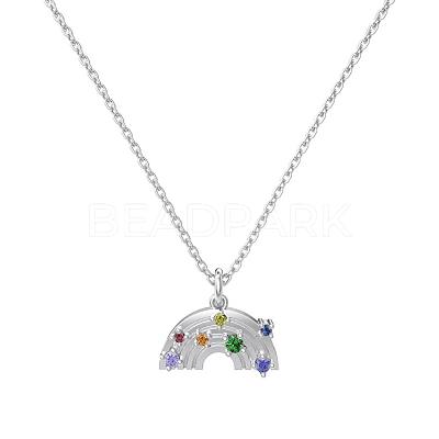 Rainbow 925 Sterling Silver Micro Pave Cubic Zirconia Pendant Necklaces for Women NJEW-F338-06P-1