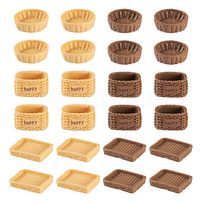 24Pcs 6 Styles Rattan Basket Opaque Resin Display Decorations DJEW-TA0001-45-1