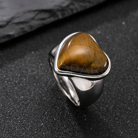 304 Stainless Steel with Natural Tiger Eye Finger Rings for Men FS-WG9BB25-07-1