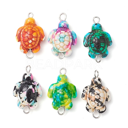 6Pcs 6 Colors Dyed Synthetic Turquoise Sea Turtle Connector Charms PALLOY-JF02724-1