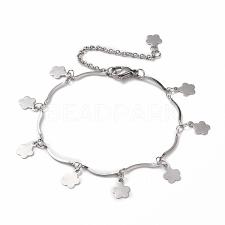 304 Stainless Steel Flower Charm Bracelets BJEW-JB05782-1