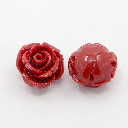 Synthetic Coral 3D Flower Rose Beads CORA-A006-15mm-002-1