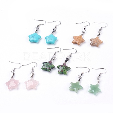 Natural & Synthetic Mixed Gemstone Dangle Earrings EJEW-JE02727-1