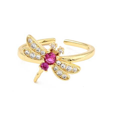 Cubic Zirconia Dragonfly Open Cuff Ring RJEW-E046-21G-1