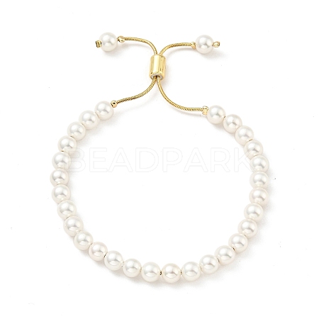 Natural Pearl Beaded Slider Bracelet with Brass Snake Chain X-BJEW-B066-01B-01-1
