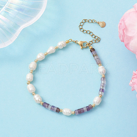 Natural Amethyst & Cultured Freshwater Pearl Beaded Bracelets for Women BJEW-JB13249-02-1