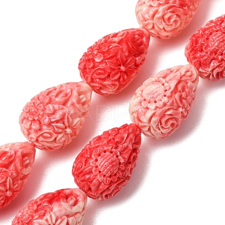Synthetic Coral Dyed Carved Beads Strands SH-CBAE713-01B-1