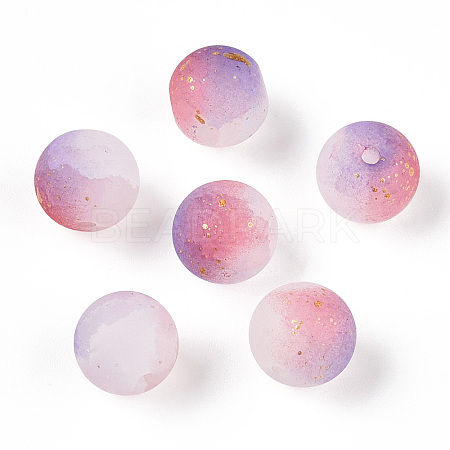 Frosted Baking Paint Crackle Glass Beads with Glitter Powder DGLA-T004-6mm-01D-1