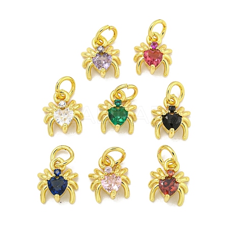 Rack Plating Brass Micro Pave Cubic Zirconia Spider Charms ZIRC-I065-02-1