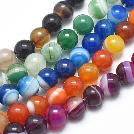 Natural Striped Agate/Banded Agate Beads Strands G-I254-03A-1