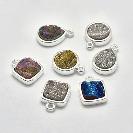 Electroplated Natural Druzy Agate Pendants G-P320-03-1