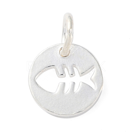 925 Sterling Silver Hollow Fish Charms with Jump Rings STER-E071-01S-08-1