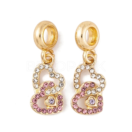 Rack Plating Alloy Crystal & Light Rose Rhinestone European Dangle Charms FIND-C055-18G-1