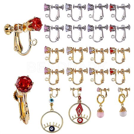 8Pairs 8 Style Brass with Cubic Zirconia Screw On Clip-on Earring Findings KK-SZ0004-64-1