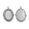 Tibetan Style Antique Silver Alloy Flat Oval Pendant Cabochon Settings TIBEP-M022-19AS-2
