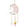 Moon with Tree of Life Natural Rose Quartz Chip Pendant Decorations AJEW-Q143-06-3