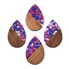 Transparent Resin & Walnut Wood Big Pendants RESI-T058-05G-1