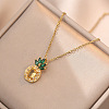 Pineapple Stainless Steel Rhinestone Pendant Necklace & Stud Earrings & Finger Ring Set WG65275-04-4