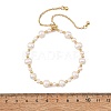 Adjustable Natural Cultured Freshwater Pearl & Brass Beads Slider Bracelets for Women BJEW-JB13878-4