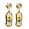 304 Stainless Steel & Cloth Embroidery Stud Dangle Earrings EJEW-JE07298-01-3