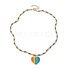 Rainbow Heart Plastic Stripe Pendant Necklaces NJEW-JN04898-3
