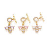 Golden Brass Micro Pave Cubic Zirconia Toggle Clasps KK-B100-039G-1