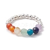 Natural Amethyst & Natural Lapis Lazuli & Natural Apatite & Natural Green Aventurine & Natural Citrine & Brass Beads Chakra Rings RJEW-TA00185-02-2