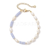 Synthetic Blue Lace Agate & Cultured Freshwater Pearl Beaded Bracelets for Women BJEW-JB13249-01-2