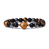 Natural Tiger Eye Heart Beaded Stretch Bracelet PW-WG70241-03-1