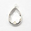 Silver Color Plated Brass Glass Teardrop Pendants GLAA-J017A-S-3