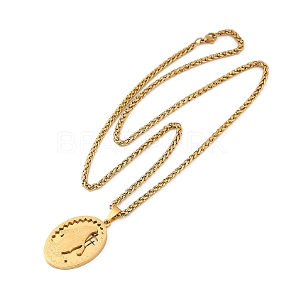 201 Stainless Steel Virgin Mary Pendant Wheat Chain Necklaces for Men NJEW-S387-09G-05-1